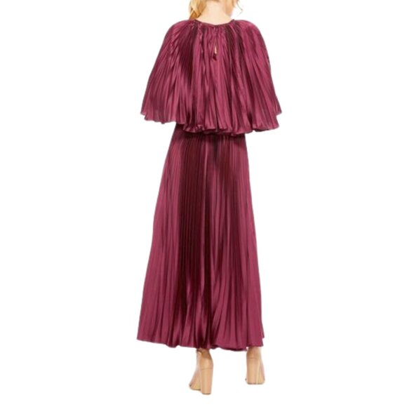 Mac Duggal 49638 Womens Size 14 Raspberry Pink Red Pleated Cape Tea Length Dress - Picture 4 of 4